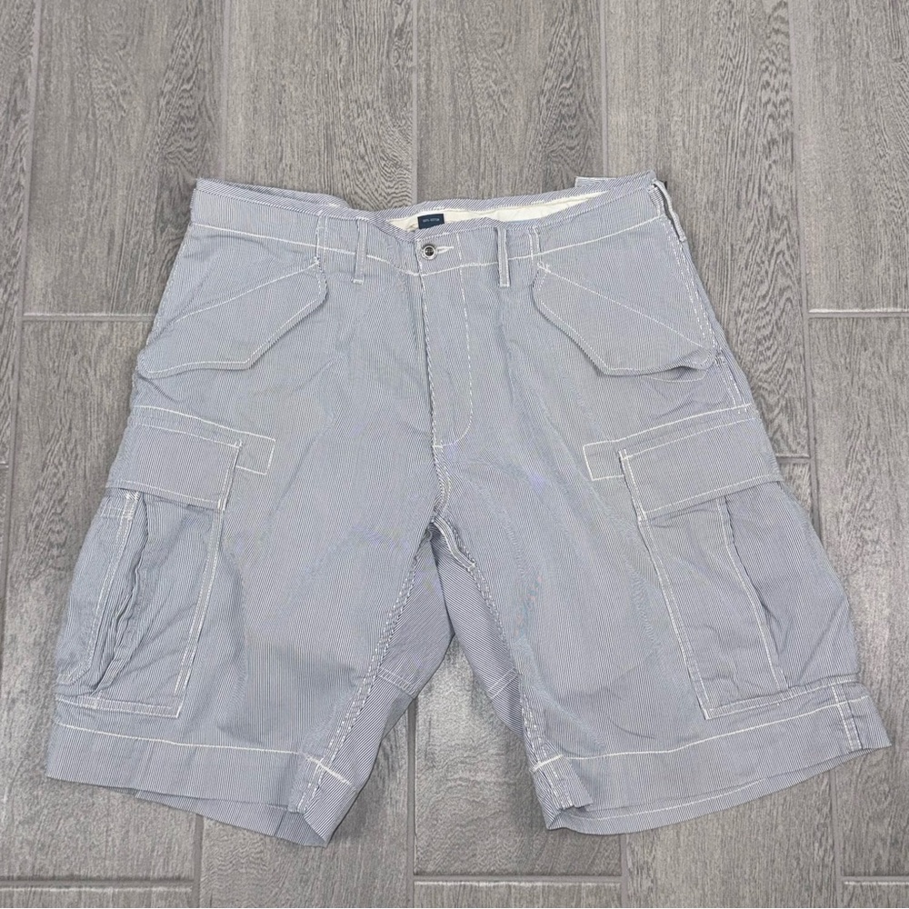 Polo Ralph Lauren Cargo Shorts Men’s 36 Blue White Seersucker Gusset Crotch